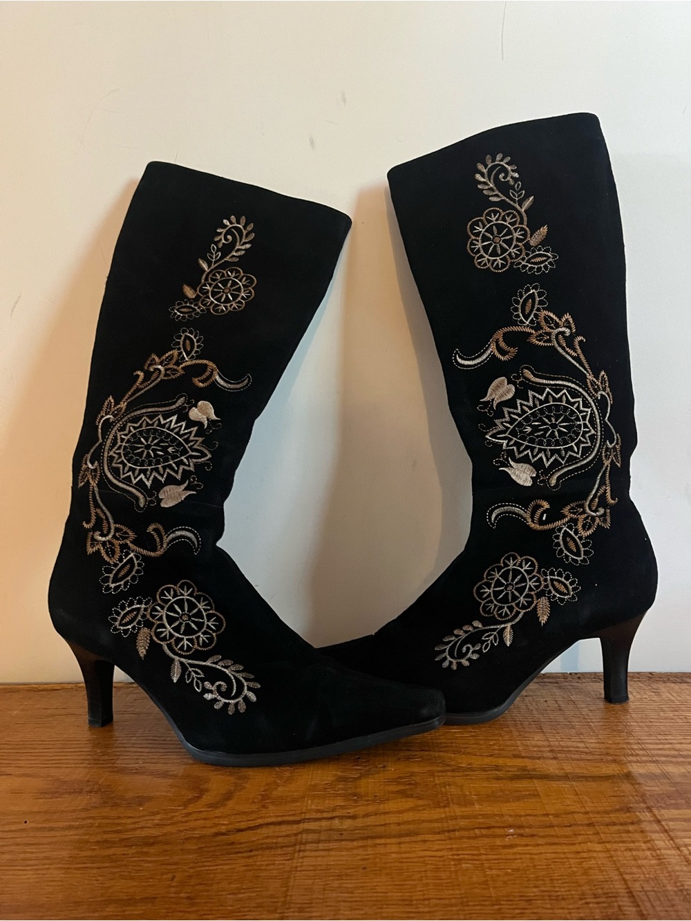 Vintage Black Embroidered Boots
